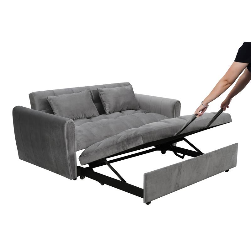 64.96" Velvet 3-in-1 Convertible Sofa Bed with Adjustable Back, Storage Pocket, and 500lb Weight Capacity