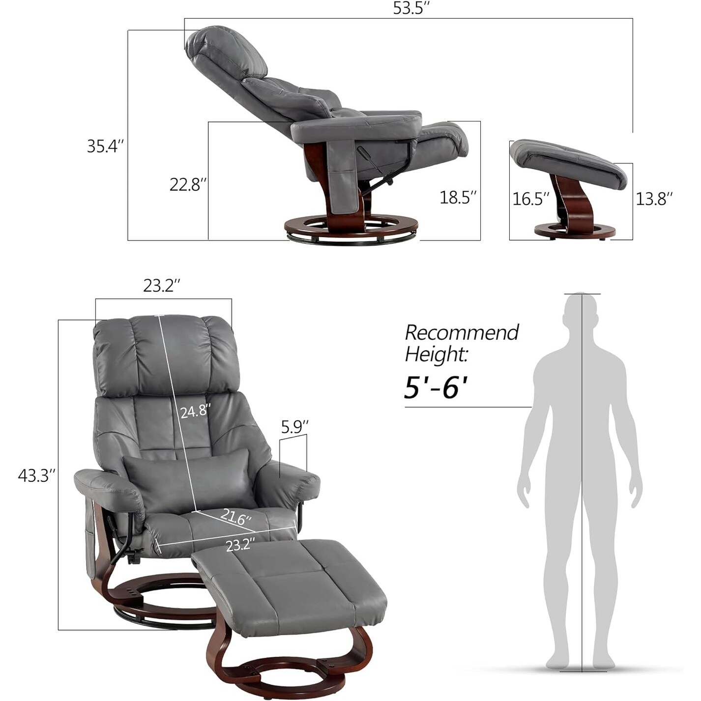 MCombo Set of 2 Recliner Chair with Ottoman Vibration Massag Faux