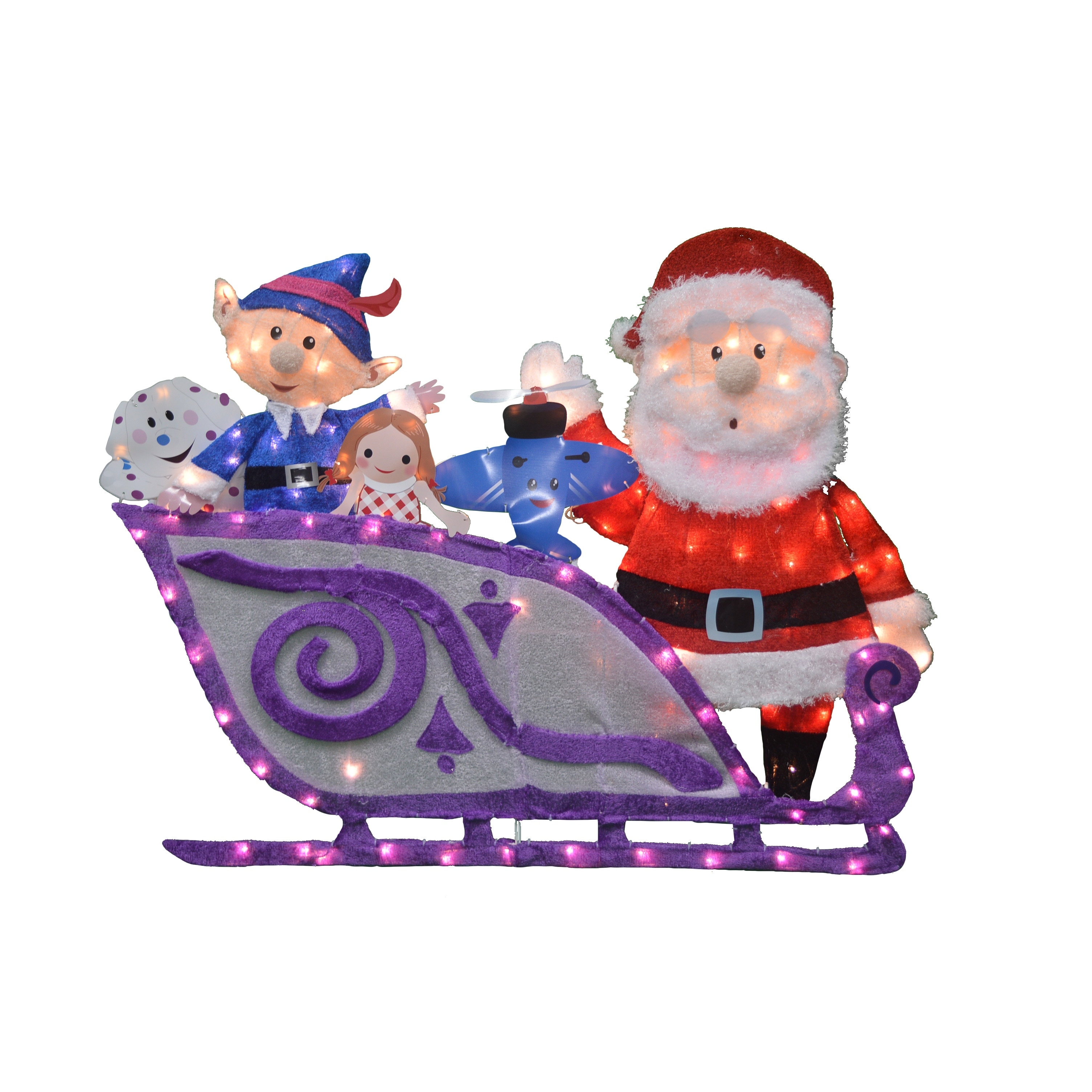 42" Wide Rudolph Santa and Sleigh 2D Pre-Lit Yard Art - Multi