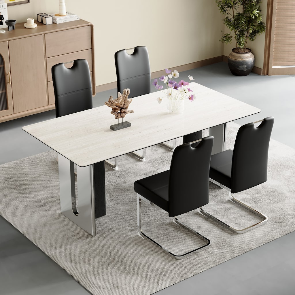 Set of 4 black thickened dining chairs with built - in spring packages and ergonomic design - perfectly blending comfort