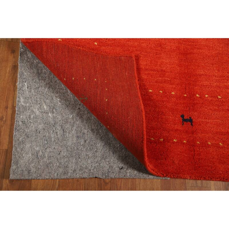 Orange Tribal Gabbeh Rug Hand-Knotted Wool Carpet - 4'0" x 5'10"