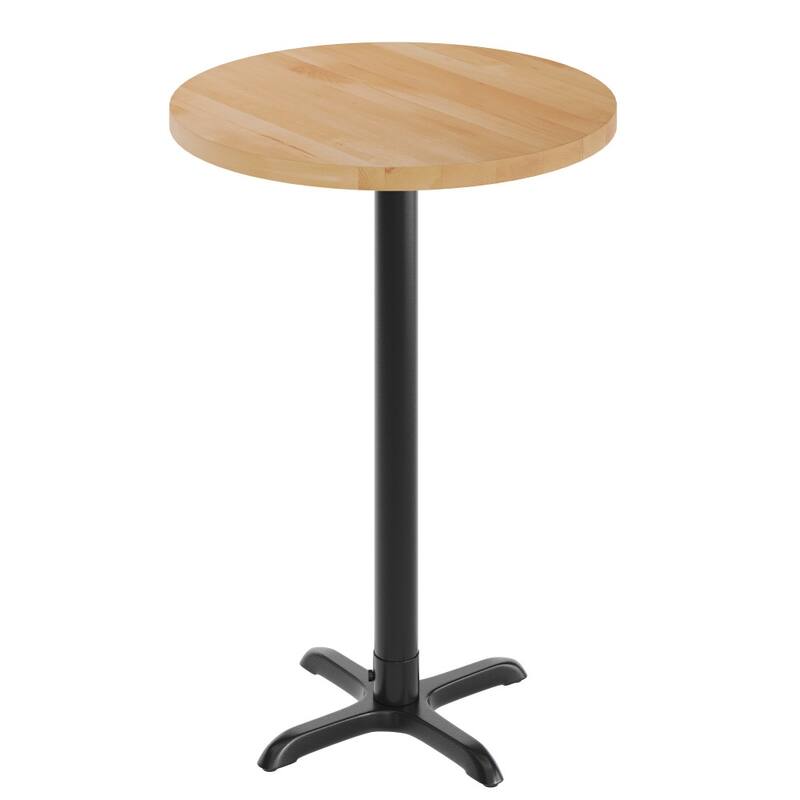 Round Solid Wood Commercial Tabletop with 22" x 22" Bar Height X-Base - 30"W x 30"D x 43.5"H - Natural Top/Black Base