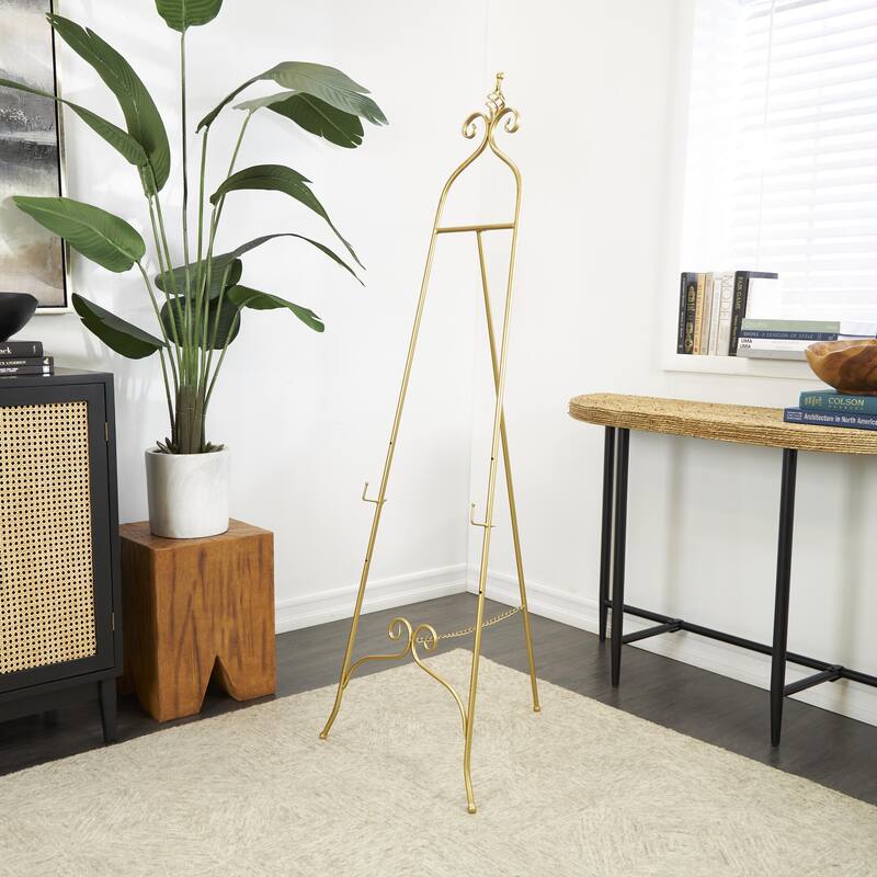 Metal Scroll Adjustable 3 Tier Display Easel with Chain Support and Swirl Finial - Black or Gold - Roche River Decor