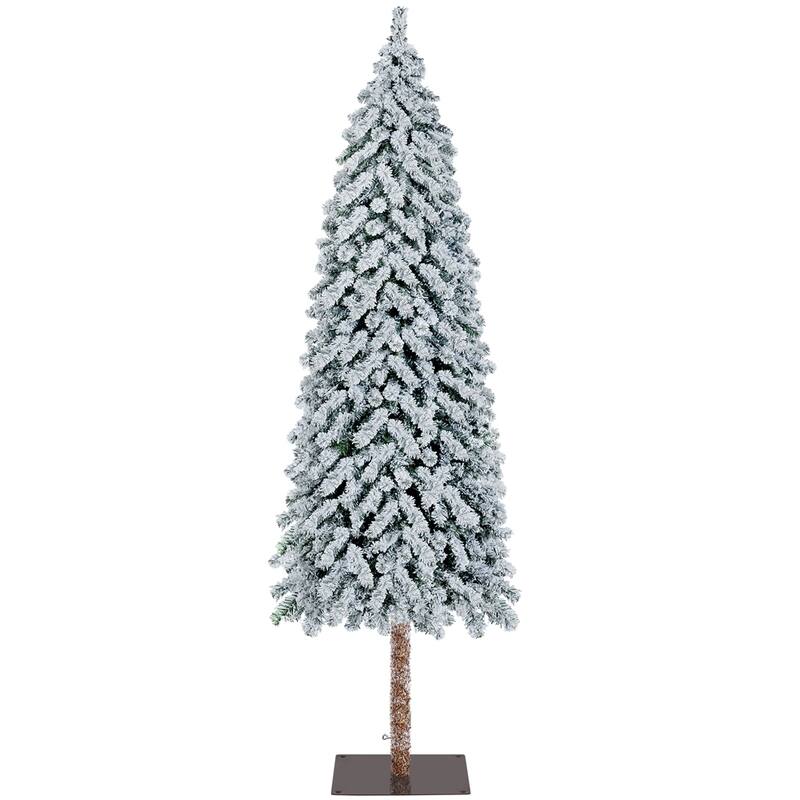 Yaheetech Snow Flocked Artificial Christmas Tree with Lights for Home Party, Green - 7.5 Foot