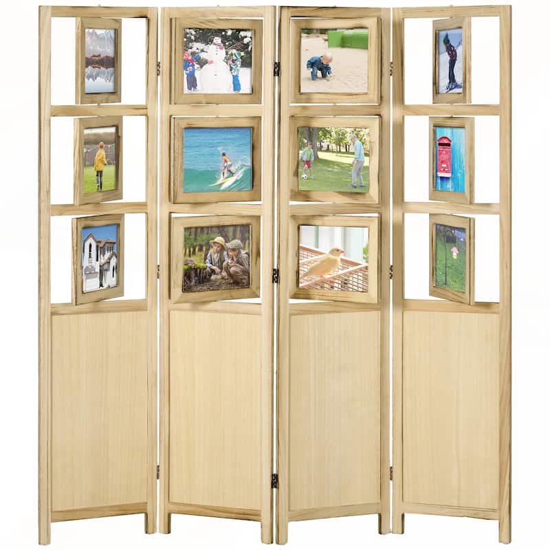 4 Panel Room Divider with Photo Frames and Cardstocks for Home Office