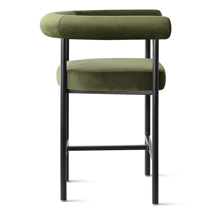 Velvet Counter Height Bar Stools with Arms, Curved Back, Metal Frame (Set of 4)