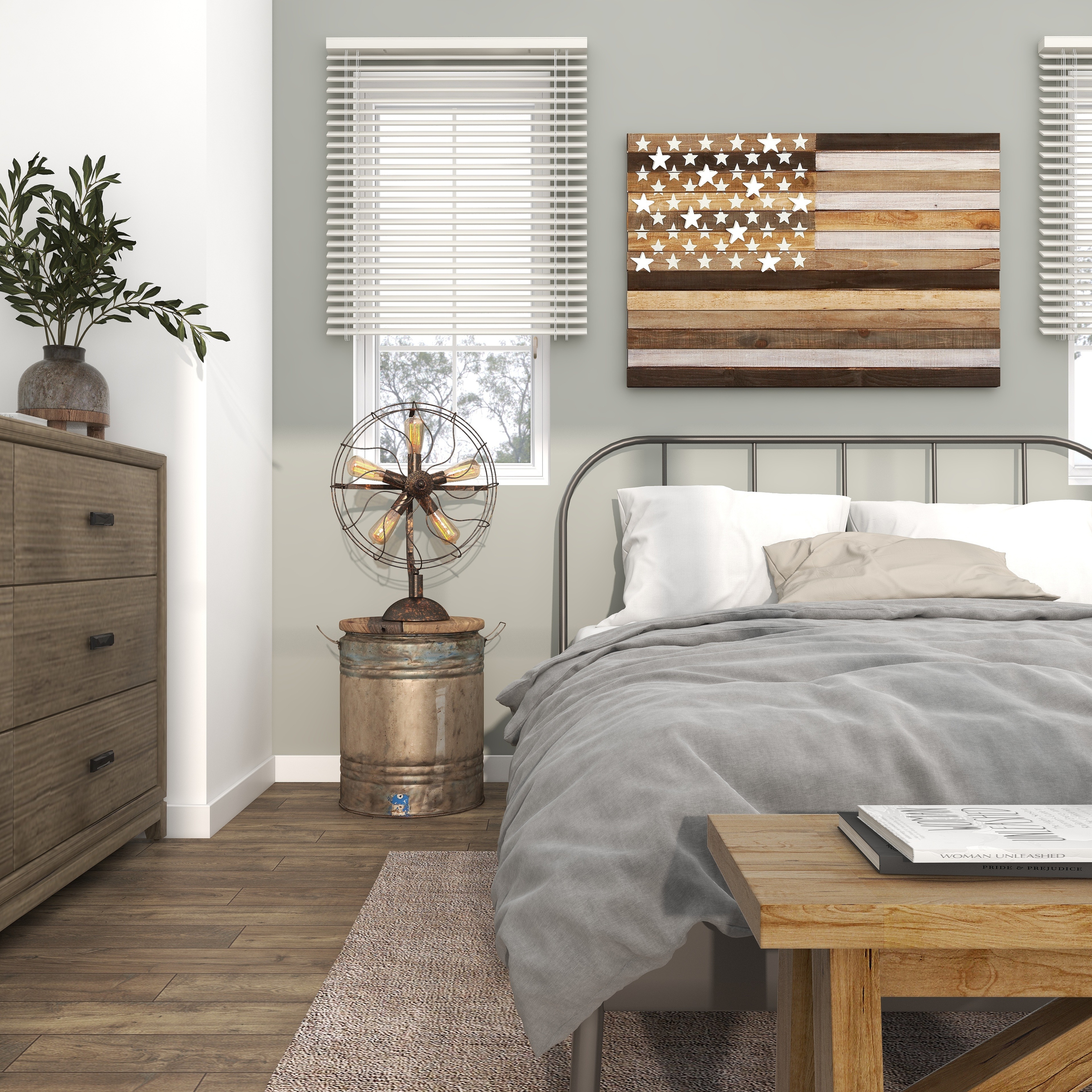 Gray Metal Farmhouse Accent Table with Brown Wood Top - 16 x 16 x 20