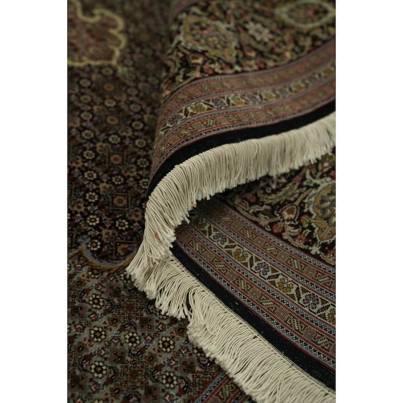 Hand Knotted Oriental 100% Wool Carpet Traditional Geometric Black Tabriz-Mahi Area Rug - 10' 2'' X 6' 7''