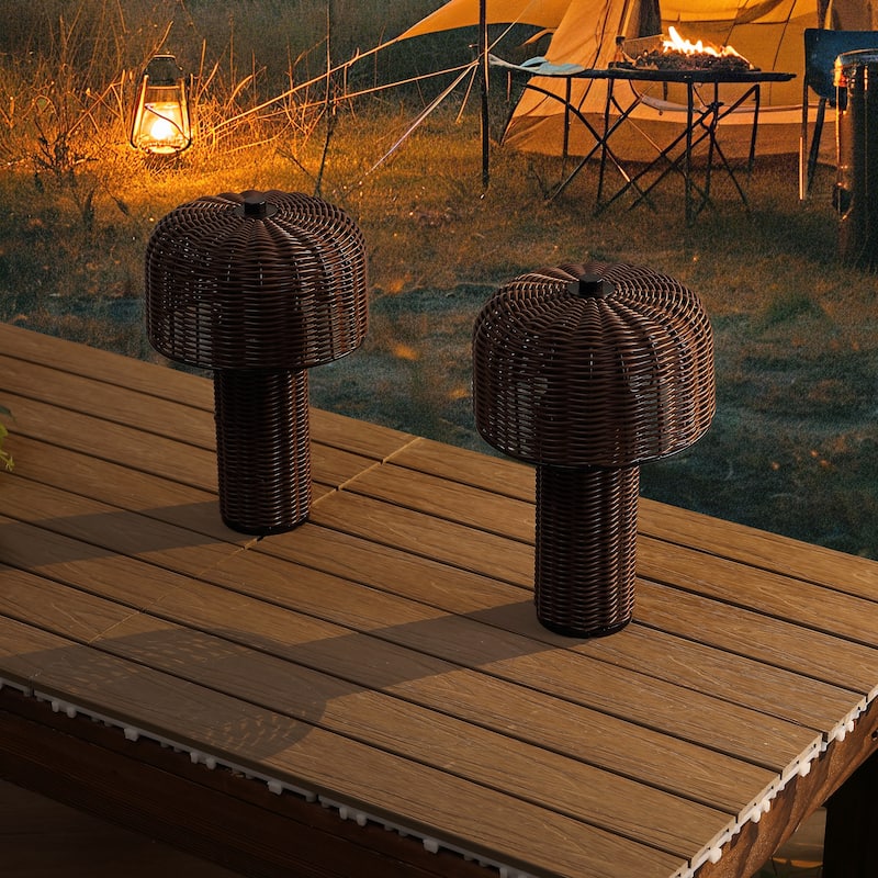 10" Indoor/Outdoor Wicker Rechargeable/Cordless Dimmable LED Table Lamp (Set 2)