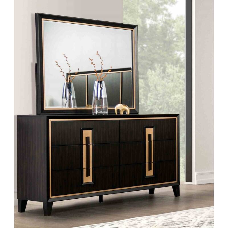 Contemporary Espresso Finish 4-Piece Bedroom Set Panel Bed Dresser Mirror Nightstand