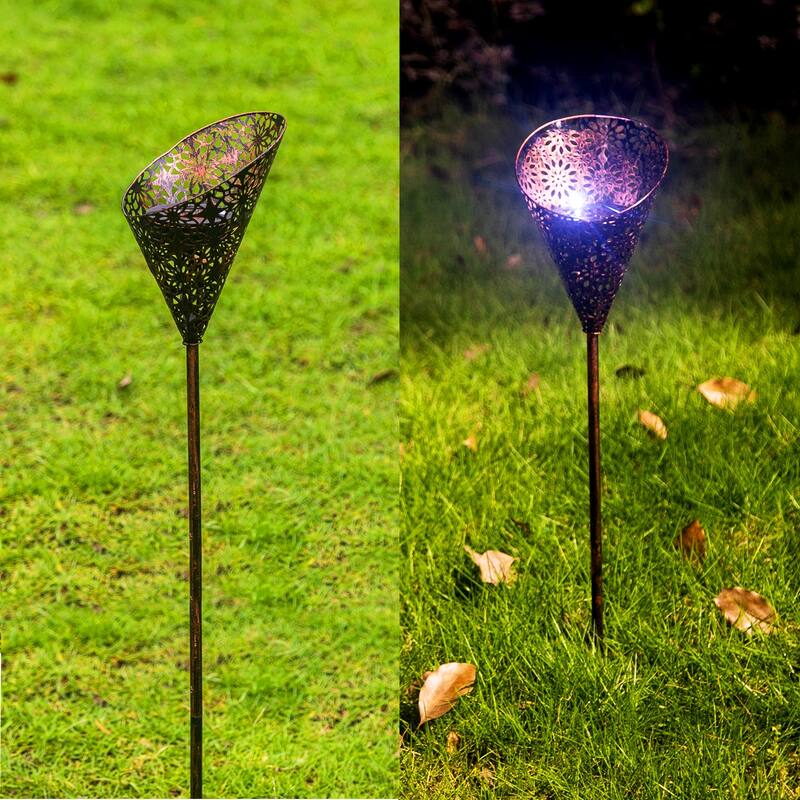 Adeco Set of 2 Metal Stakes with Solar Lights