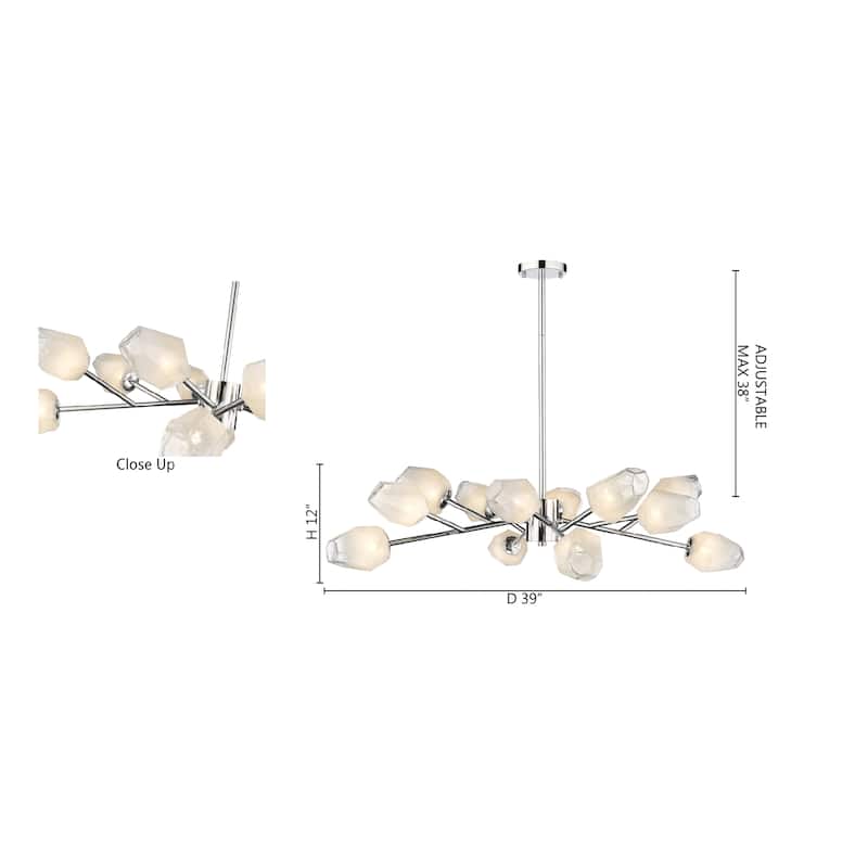 12-Light Chrome Chandelier With White Glass Shades