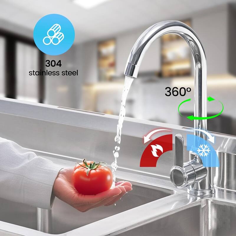 47" FreeStanding Double Bowl Commercial Kitchen Sink with Cold and Hot Water Pipes