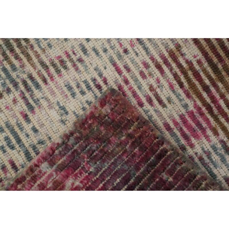 Hand Knotted Oriental Viscose Silk Carpet Modern Abstract Pink Abstract Area Rug - 7' 5'' X 5' 6''