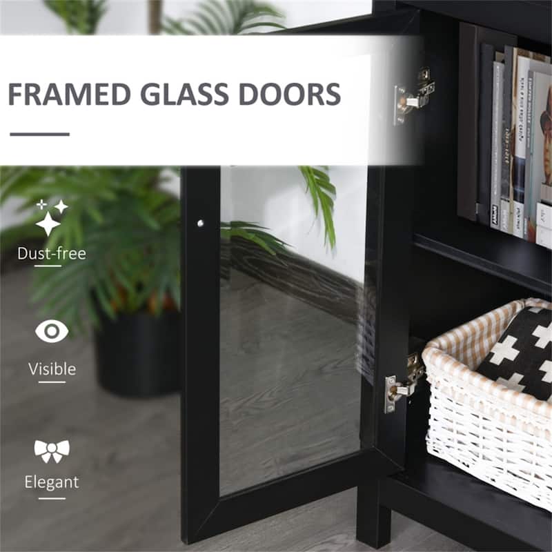 70" Tall Wooden Bookcase with Adjustable Shelves and Glass Door Storage Cabinet for Living Room - 30" W x 15.75" D x 70.75" H