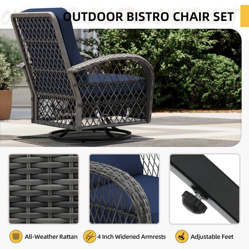 UPHA 6-Piece Patio Outdoor Wicker Swivel Rocking Chair Set with Side Table and Cushions