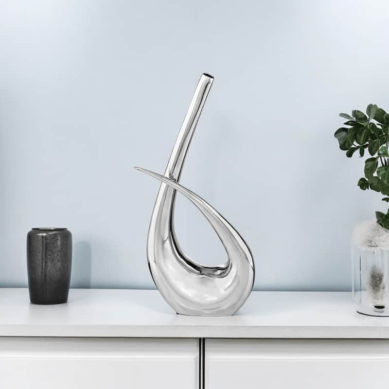 HomeRoots 20" Aluminum Silver Modern Abstract Table Vase - 4