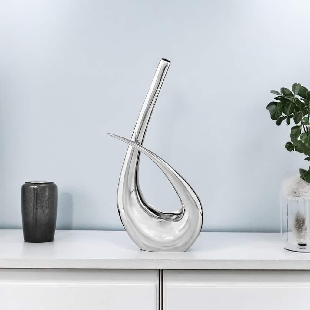 HomeRoots 20" Aluminum Silver Modern Abstract Table Vase - 4