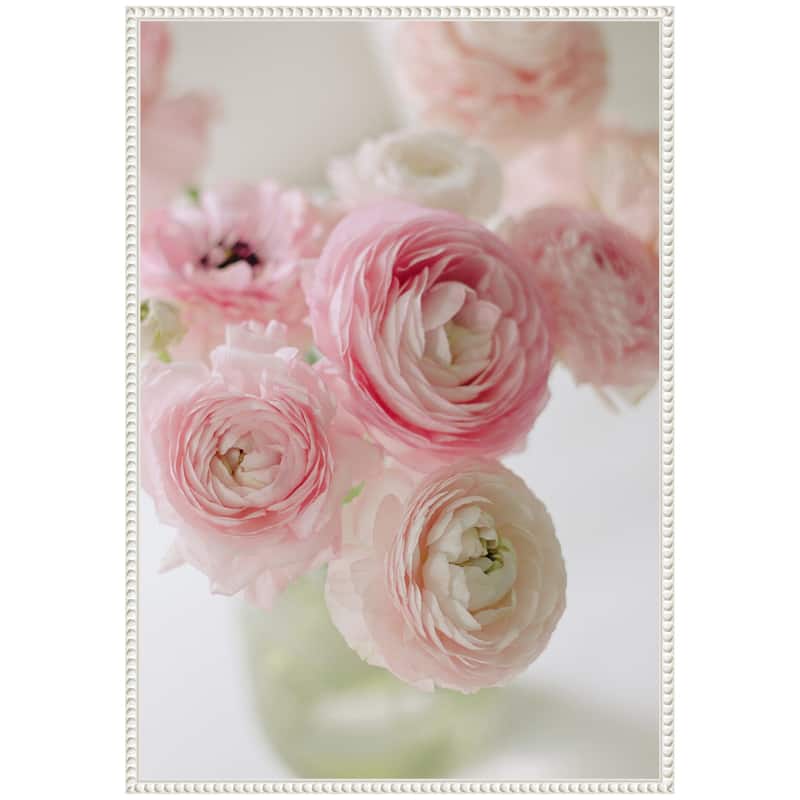 Kate and Laurel Sylvie Delicate Pink Ranunculus Flower Bouquet Framed Canvas by Kristy Campbell