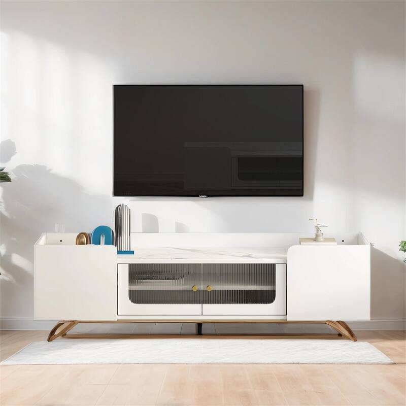 TV Stand, Entertainment Center with Fluted Glass, for TVs Up to 70"