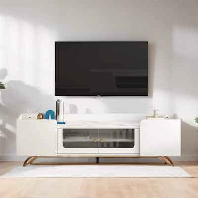 TV Stand, Entertainment Center with Fluted Glass, for TVs Up to 70"