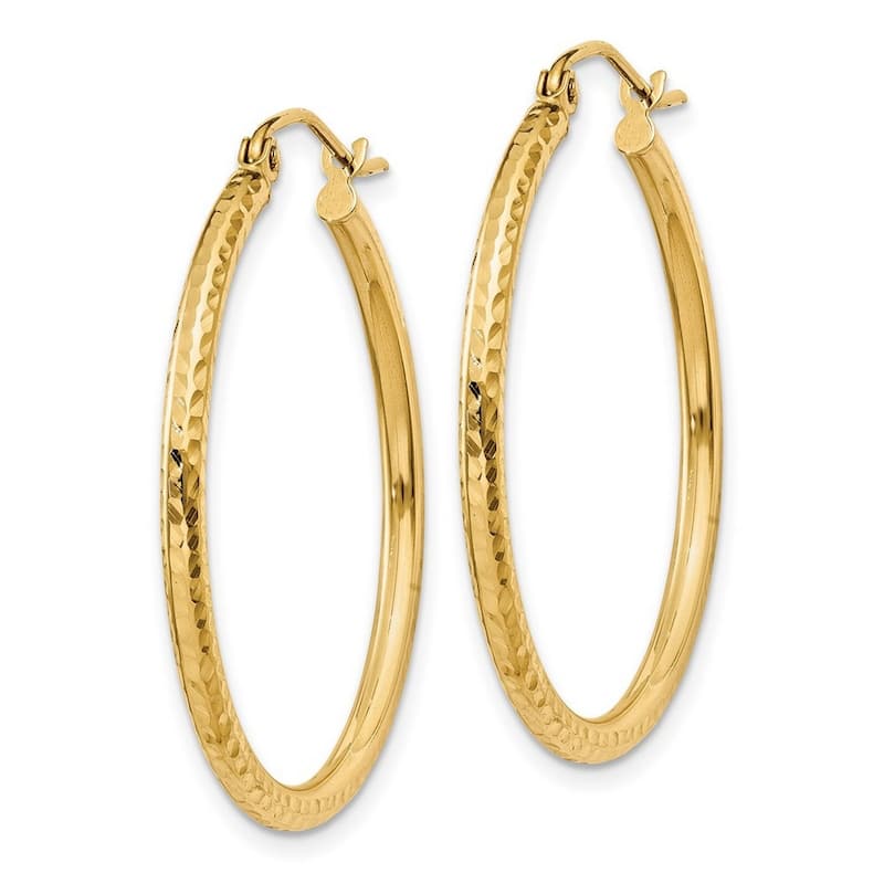 Curata 14k Yellow Gold Sparkle Cut Round Tube Hoop Earrings - 30x30mm