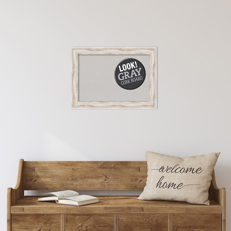 Framed Grey Cork Board, Alexandria White Wash