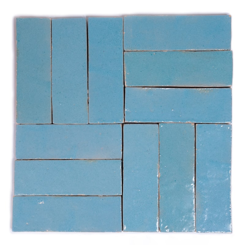 Handmade Moroccan Zellige tile 2x6inch Bejmat in Pewter Blue - Box of 48 Tiles