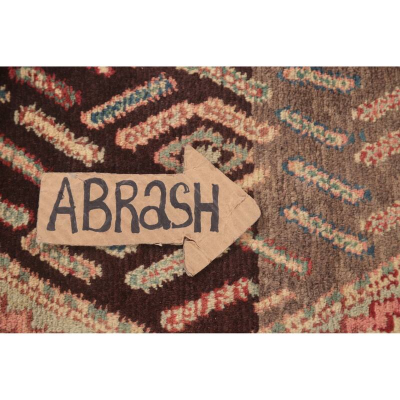 Hamedan Persian Vintage Runner Rug Handmade Brown Wool Carpet - 3'5"x 8'4"