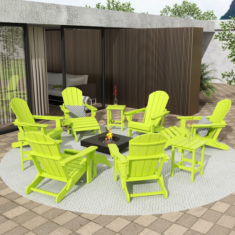 Laguna Hdpe All Weather Outdoor Patio Foldable Adirondack Chairs Conversation Set (12-Piece Set) - Lime