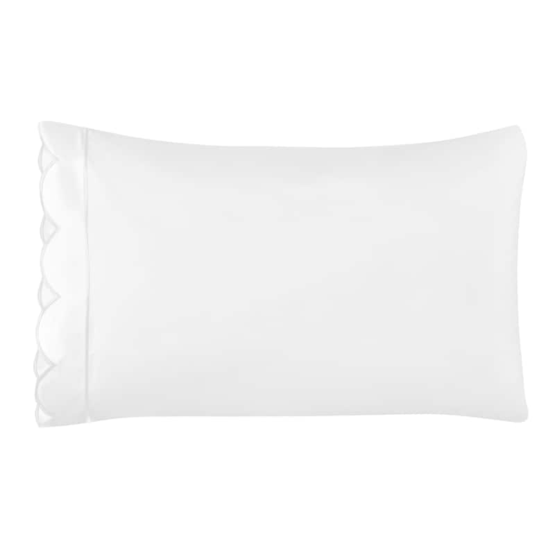 Percale Cotton Scalloped Embroidered Crisp Sheet Set - 2pcs King Pillowcases - White