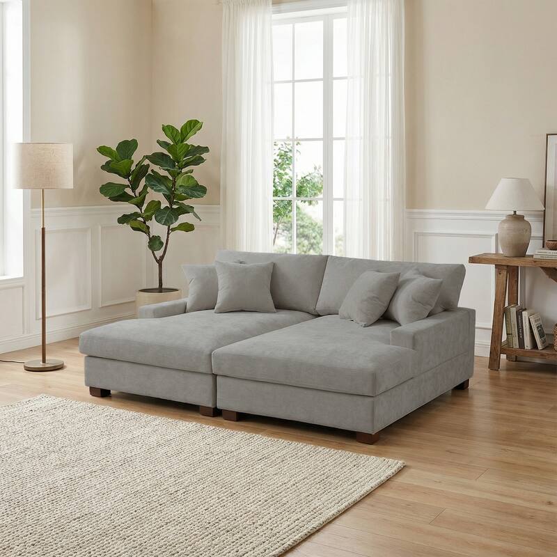 2 Set Chenille Upholstered Modular Sectional Sofa Chaise with Pillows