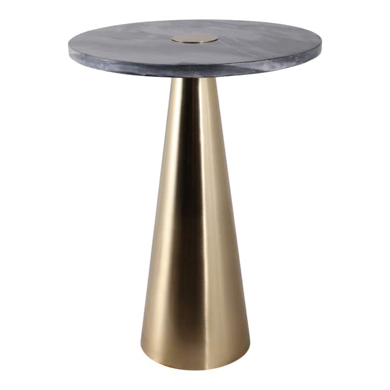 Marble Metal Side Table Round Top Sleek Narrow Base - 22" Grey - 22.25"