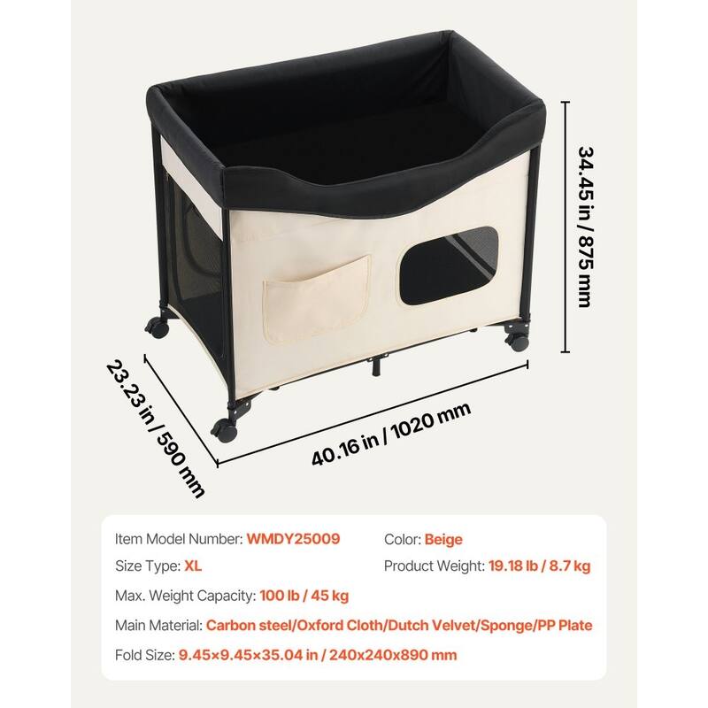 Beige Carbon Steel Dual-Level Pet Bed with Wheels and Foldable Design