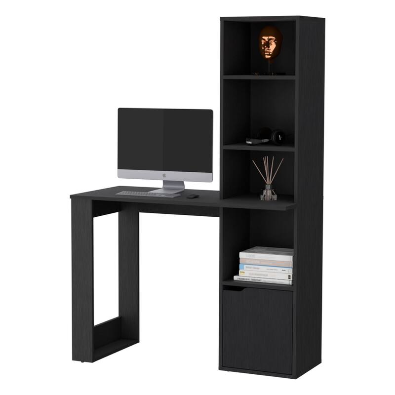 Peterson Computer Desk with 4-Tier Bookcase and 1-Door Cabinet White And Black