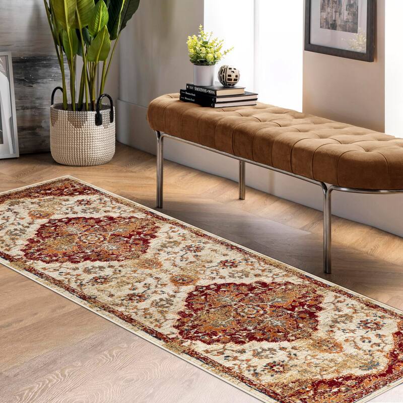 Traditional Floral Medallion Indoor Runner or Area Rug by Superior