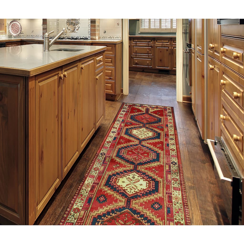 Fine Vintage Distressed Bakyt Red/Navy Runner - 3'4" x 10'5"