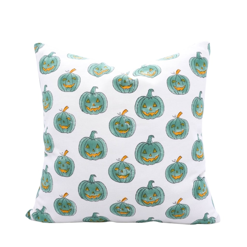 Fabdivine Handmade Block Print Cotton Green Pillow Cover, Pumpkin