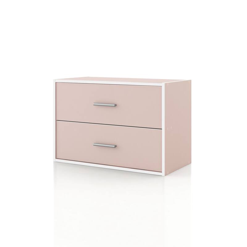 DH BASIC Modern Wood Customizable Stackable Storage Organizer - Cube Shelves, Drawer Cabinet, Bookcase with Doors by Denhour - 2-Drawer - Light Pink