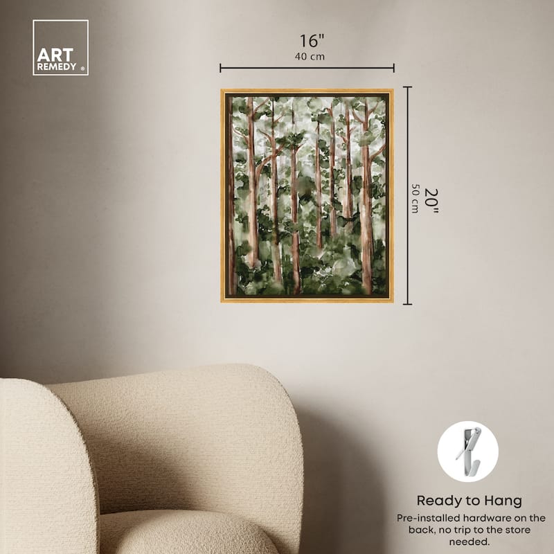 Art Remedy Wildy Forest Framed Landscape 1 Piece Canvas Wall Art Watercolor Style