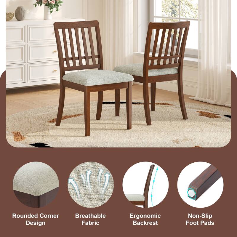 2-Piece Modern Scandinavian Dining Chairs, Curved Wood Backrest with Gray Fabric Seat, Finish for Dining Room and Apartment