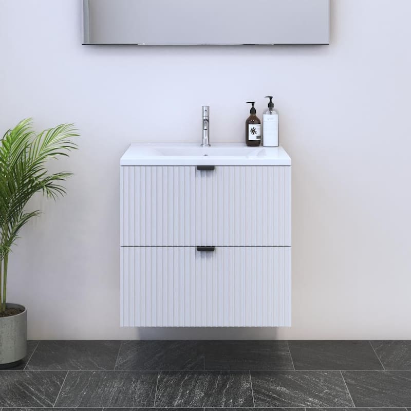 Nicole 2S 60 Floating Bathroom Vanity (24" Width) - 24" Drop In White - White