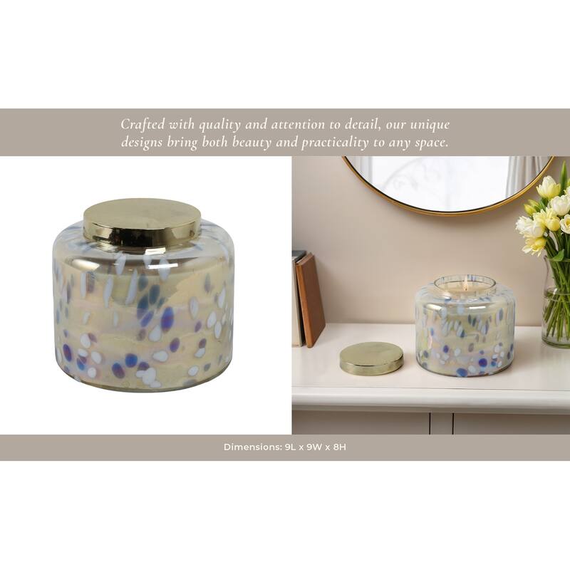 Decorative Glass and Wax Candle with Metal Lid Modern Accent Piece - 9" x 9" x 8"
