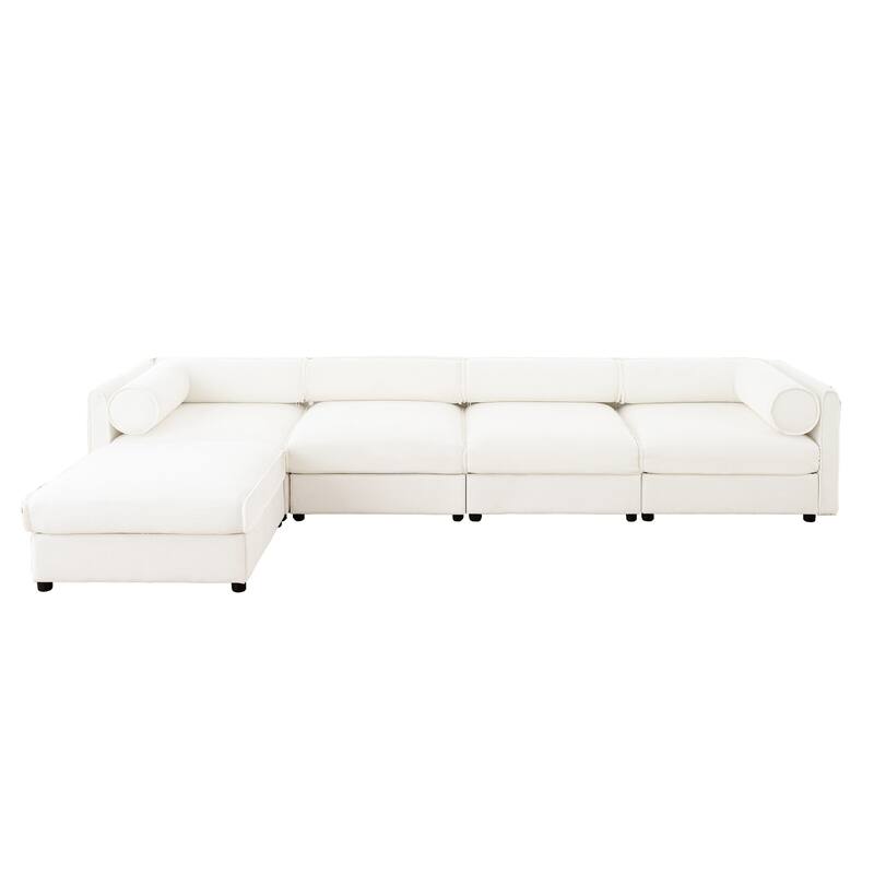 142.5" Chenille Upholstered L-Shaped Modular Sectional Sofa with Storage Seat, DIY Combination