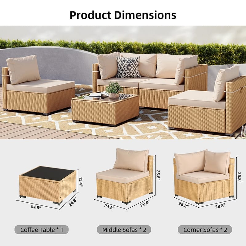 Patio Watcher 5-Pieces Yellow Rattan Conversation Set with Cusions for Outdoors