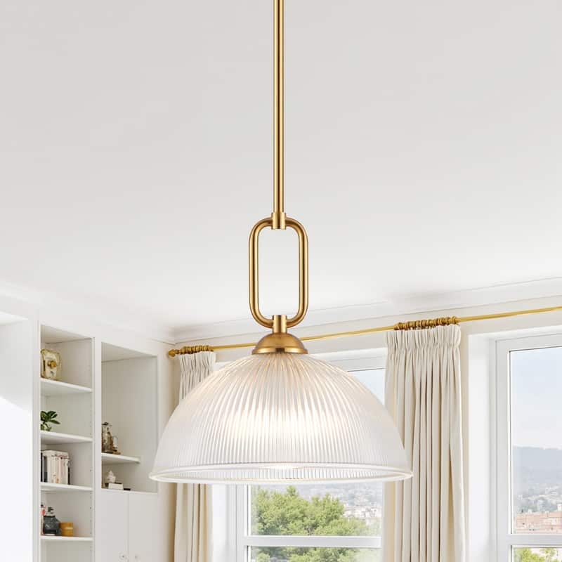 KAWOTI Modern Pendant Light with Ribbed Dome Shade - Brushed Gold-Individual