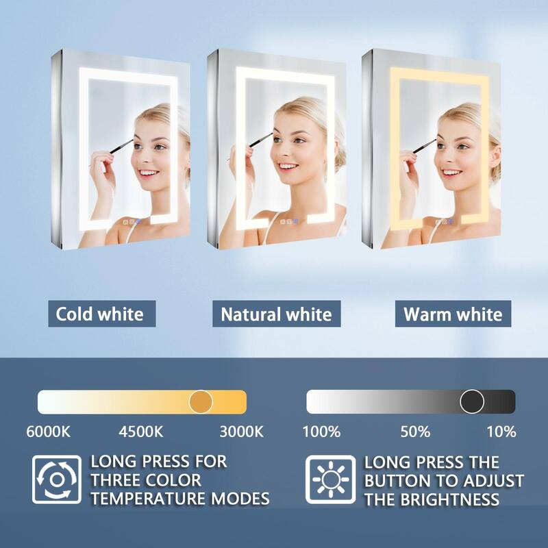 ExBrite LED Lighted Bathroom Medicine Cabinet with Mirror,Recessed or Surface Mount, Defog