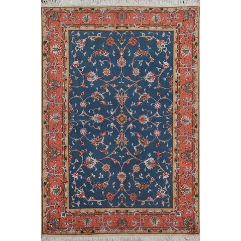 Wool/ Silk Floral Tabriz Persian Area Rug Hand-knotted Foyer Carpet - 3'4" x 4'10"