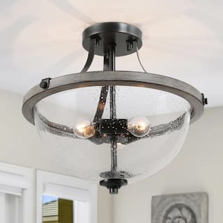 Modern Farmhouse 3-Light Glass Semi Flush Mount Ceiling Light - W 13" x H 12.5"