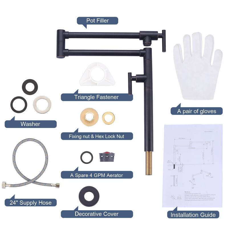 WOWOW Deck Mount Double Handle Pot Filler Faucet